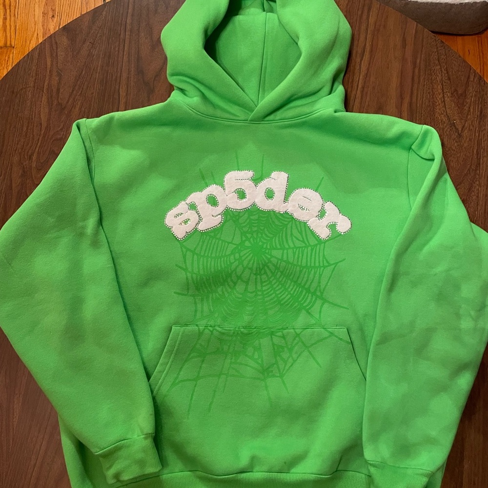 Slime green Sp5der hoodie worn couple times has tags but no bag